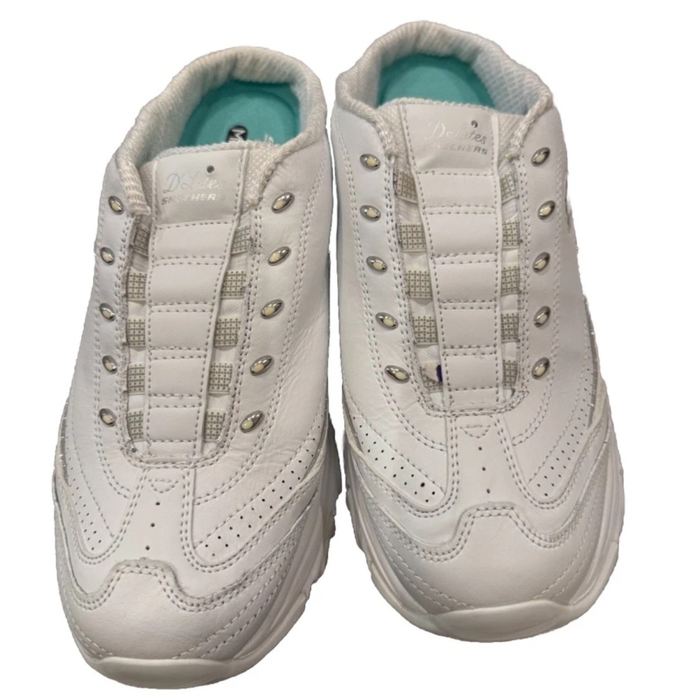 Skechers White Slip-On Sneakers with Teal Insoles